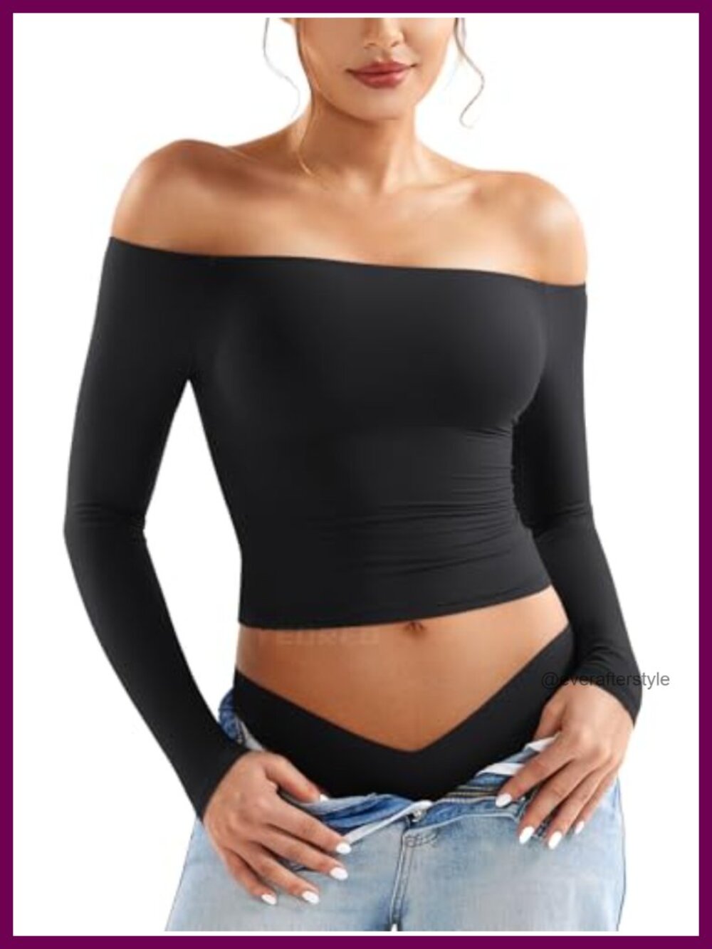 Off Shoulder Long Sleeve Top Double Lined Slim Fit Y2K Basic Shirt